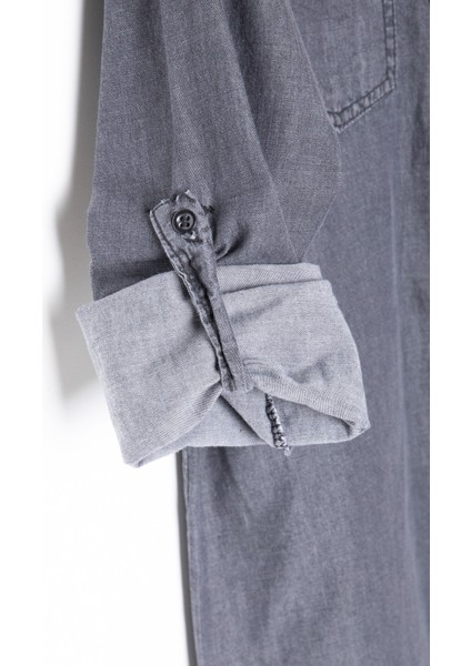 Füme Bisiklet Yaka Tişörtlü Erkek Çocuk Göğüs Cepli Jean Gömlek 20081 fırsatları