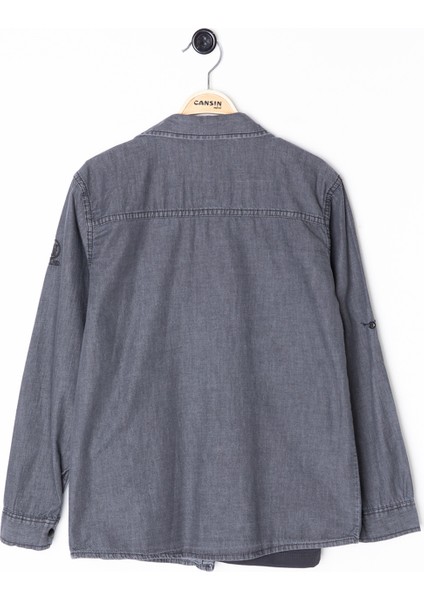 Füme Bisiklet Yaka Tişörtlü Erkek Çocuk Göğüs Cepli Jean Gömlek 20081 indirimleri