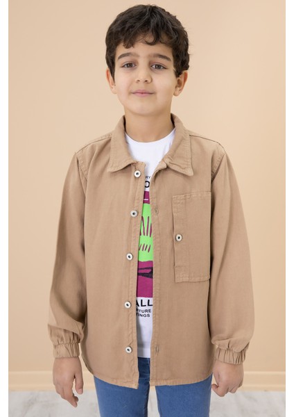 Erkek Çocuk Kahve Baskılı Tişörtlü Jean Gömlekli 2li Takım 20032