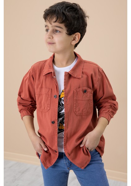 Kiremit Gömlek ve Baskılı Tişörtlü Erkek Çocuk 2li Takım 19988 fiyatları