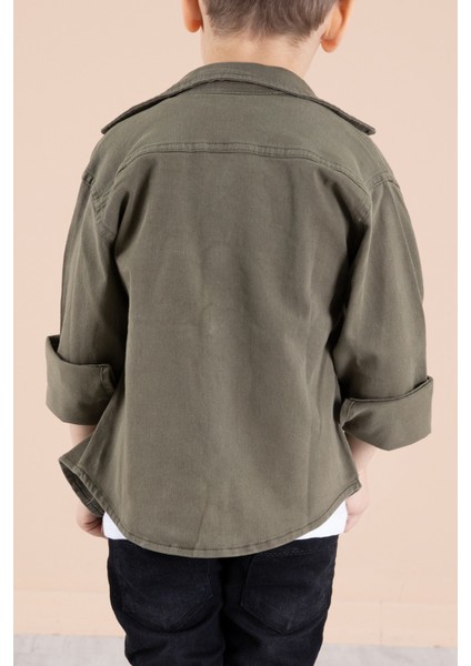 Haki Bisiklet Yaka Tişörtlü Keten Erkek Çocuk Gömlek 20074 indirimleri