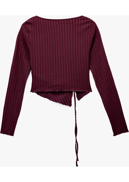 Asimetrik Yaka Slim Fit Büzgülü Uzun Kollu Tişört fiyatları