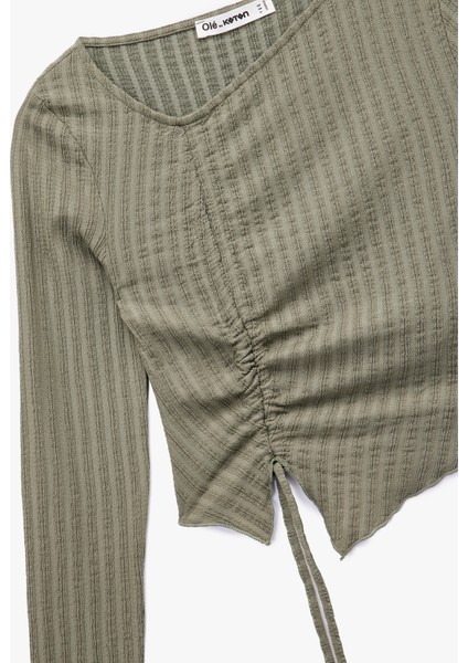 Asimetrik Yaka Slim Fit Büzgülü Uzun Kollu Tişört modelleri