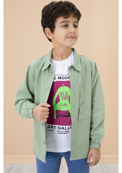 Erkek Çocuk Yeşil Baskılı Tişörtlü Jean Gömlekli 2li Takım 20029