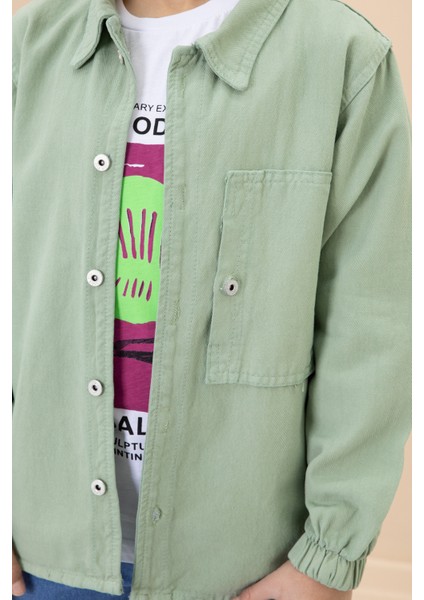 Erkek Çocuk Yeşil Baskılı Tişörtlü Jean Gömlekli 2li Takım 20029 fırsatları