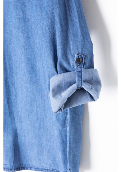 Mavi Bisiklet Yaka Tişörtlü Erkek Çocuk Göğüs Cepli Jean Gömlek 20080 fırsatları