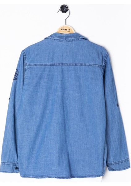 Mavi Bisiklet Yaka Tişörtlü Erkek Çocuk Göğüs Cepli Jean Gömlek 20080 indirimleri