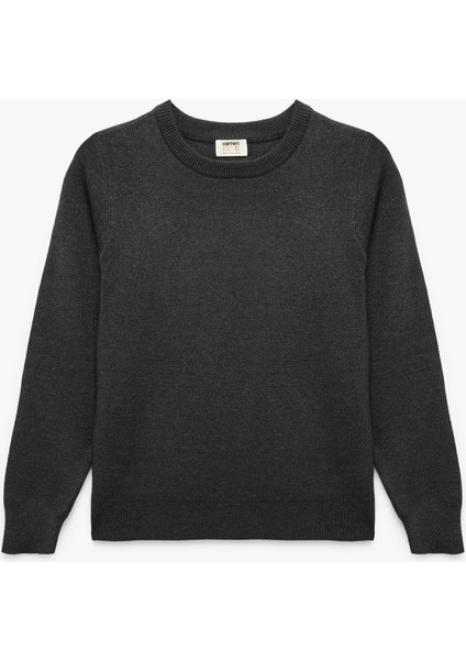 Viskon Karışımlı Uzun Kollu Bisiklet Yaka Basic Triko Kazak