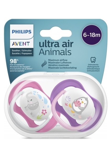 Philips Avent Ultra Air Animals 2li Desenli Emzik 6-18 Ay - Kız
