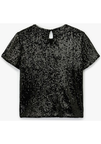 Kısa Kollu Bisiklet Yaka Pullu Payetli Abiye Bluz fiyatları