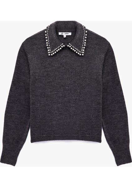 Inci Detaylı Bebe Yaka Uzun Kollu Triko Kazak