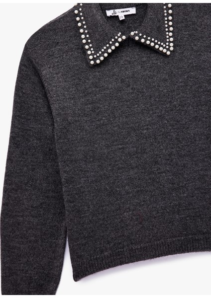 Inci Detaylı Bebe Yaka Uzun Kollu Triko Kazak modelleri