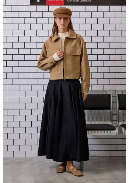 Volanlı Süet Etek Siyah