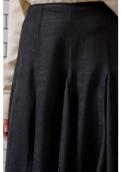 Volanlı Süet Etek Siyah indirimleri