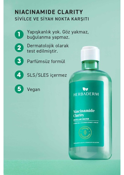 Niacinamide Clarity, Yağlanmayı Dengeleyici Micellar Makyaj Temizleme Suyu 500 ml fırsatları