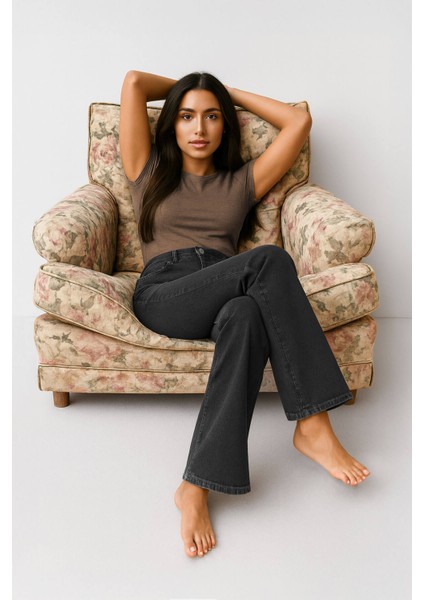 Kadın Ispanyol Paça Antrasit Jean Pantolon