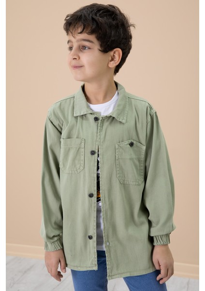 Yeşil Gömlek ve Baskılı Tişörtlü Erkek Çocuk 2li Takım 19989