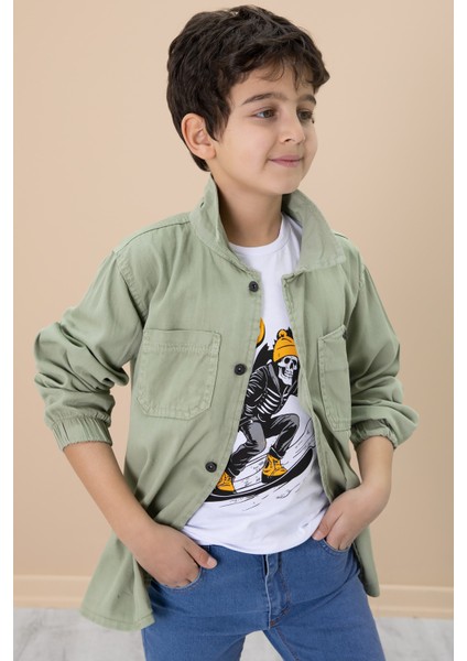 Yeşil Gömlek ve Baskılı Tişörtlü Erkek Çocuk 2li Takım 19989 fiyatları