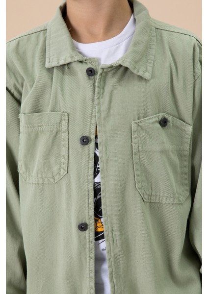 Yeşil Gömlek ve Baskılı Tişörtlü Erkek Çocuk 2li Takım 19989 indirimleri