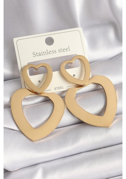316L Çelik Gold Renk Kalp Model Kadın Küpe - TJ-BKP9714