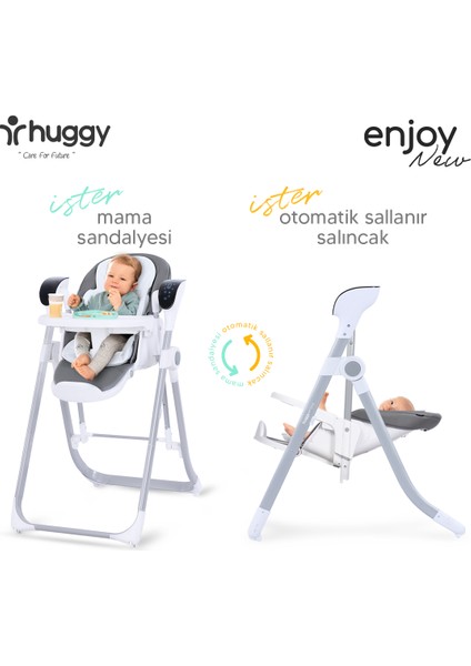 Enjoy Katlanabilir Mama Sandalyesi & Kumandalı Otomatik Bebek Salıncağı Gri modelleri