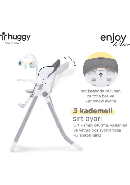 Enjoy Katlanabilir Mama Sandalyesi & Kumandalı Otomatik Bebek Salıncağı Gri