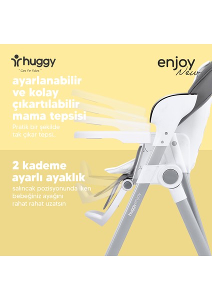 Enjoy Katlanabilir Mama Sandalyesi & Kumandalı Otomatik Bebek Salıncağı Gri
