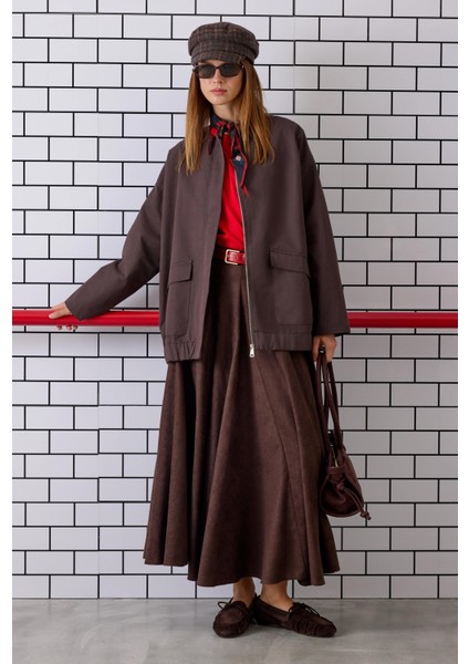 Volanlı Süet Etek Acı Kahve fiyatları