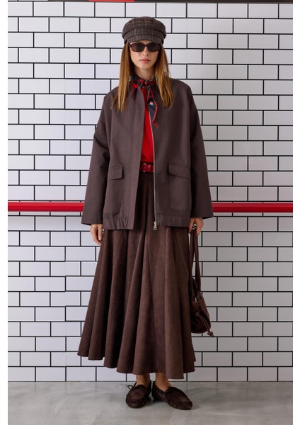 Volanlı Süet Etek Acı Kahve modelleri