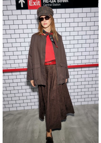 Volanlı Süet Etek Acı Kahve fırsatları