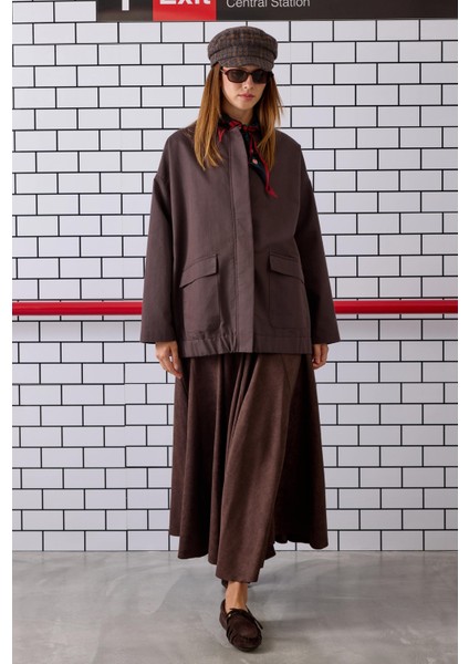 Volanlı Süet Etek Acı Kahve indirimleri