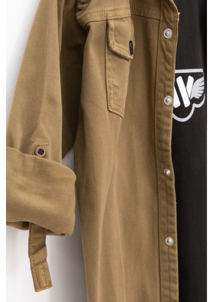 Kahve Keten Gömlekli Bisiklet Yaka Baskılı Tişörtlü Erkek Çocuk 2li Takım 20257 fırsatları