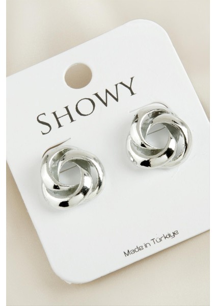 Bestonly Oval Çiçek Yeni Sezon Metal Küpe-Gümüş Rengi