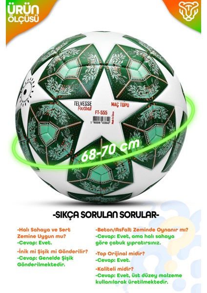 Profesyonel Futbol Topu 2025 Şampiyonlar Ligi Pompalı Sert Zemin Halı Saha Futbol Topu No5 Yeşil 555 fırsatları