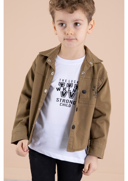 Kahve Bisiklet Yaka Tişörtlü Keten Erkek Çocuk Gömlek 20075 fiyatları