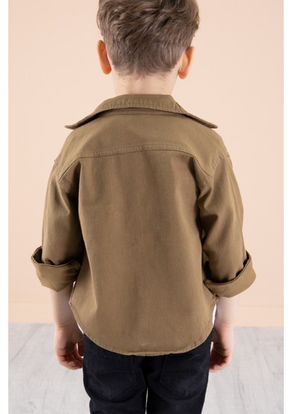 Kahve Bisiklet Yaka Tişörtlü Keten Erkek Çocuk Gömlek 20075 indirimleri