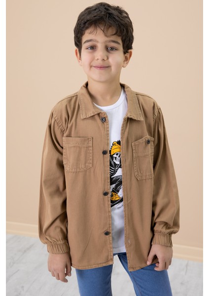 Kahve Gömlek ve Baskılı Tişörtlü Erkek Çocuk 2li Takım 19990