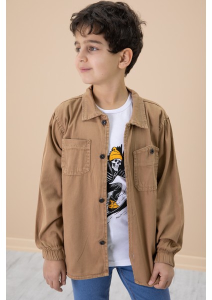 Kahve Gömlek ve Baskılı Tişörtlü Erkek Çocuk 2li Takım 19990 fırsatları