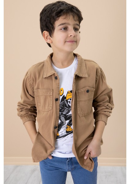 Kahve Gömlek ve Baskılı Tişörtlü Erkek Çocuk 2li Takım 19990 indirimleri