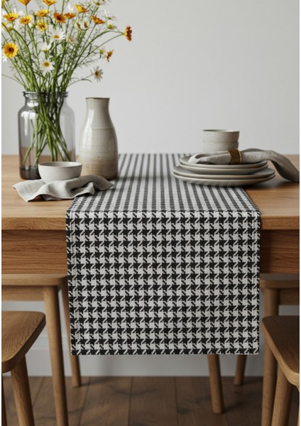Siyah Beyaz Kazayağı Şık Masa Runnerı 50X150 cm – Modern ve Zarif Masa Örtüsü Runner fiyatları