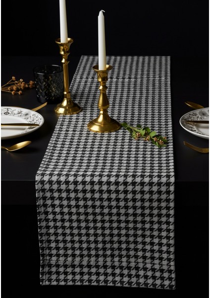 Siyah Beyaz Kazayağı Şık Masa Runnerı 50X150 cm – Modern ve Zarif Masa Örtüsü Runner indirimleri