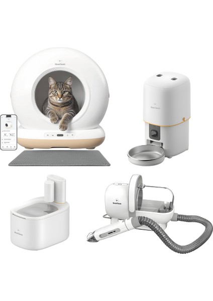 Kablosuz Akıllı Su Kabı + Akıllı Kedi Tuvaleti + Akıllı Mama Kabı+ Bakım Kiti Süper 4 Lü Aile Seti