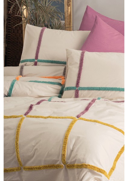 Puff Nakışlı Çift Kişilik Nevresim Takımı Insula Gül Kurusu