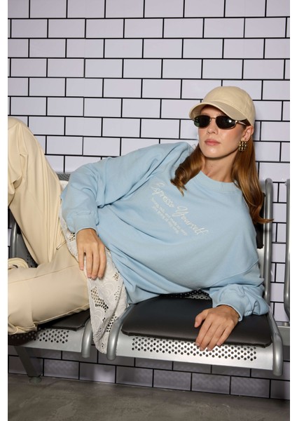 Nakışlı Sweatshirt Bebe Mavi