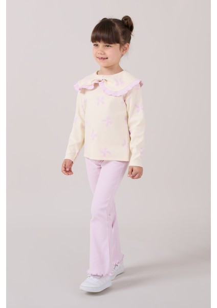 Büyük Yakalı Fiyonk Baskılı Taytlı Kız Çocuk Alt Üst Takım fırsatları