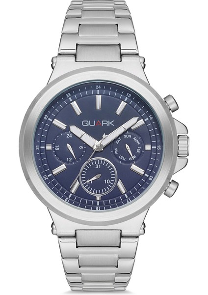 QC-423D-2A Metal Kasa Çelik Kordon Multifonksiyon Takvimli Erkek Kol Saati