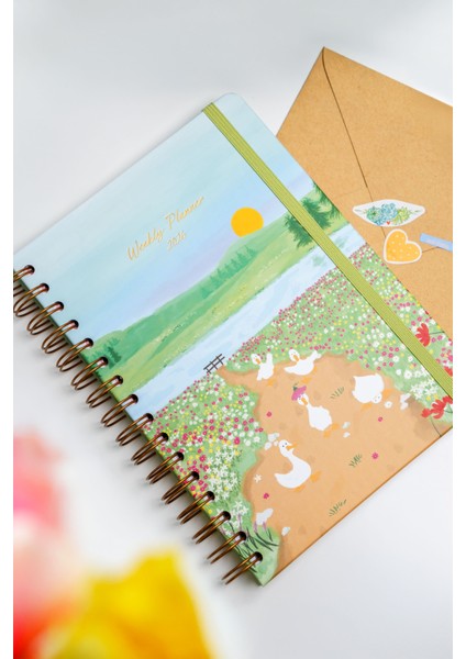 2026 Yılı A5 Haftalık Ajanda Spiralli 15X21 cm - 12 Aylık - Motivasyon Sayfalı Manzara