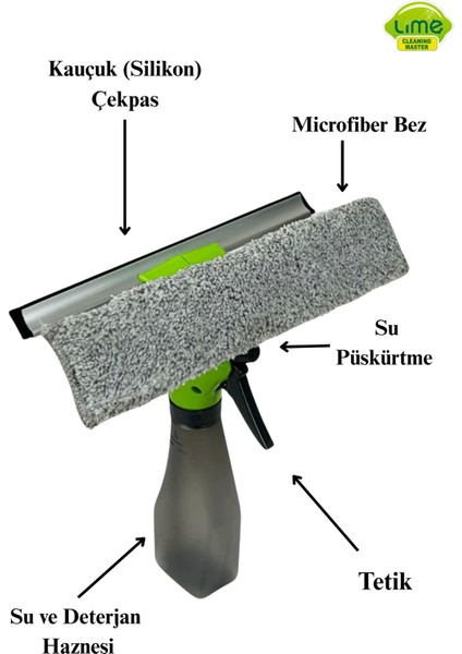 Spreyli Camsil Çekpas Deterjan Su Hazneli Silikonlu Çekçek Microfiber Araba Cam Ayna Temizleyici modelleri