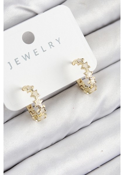 Pirinç Zirkon Taşlı Yıldız Model Gold Renk Kadın Küpe - TJ-BKP11066