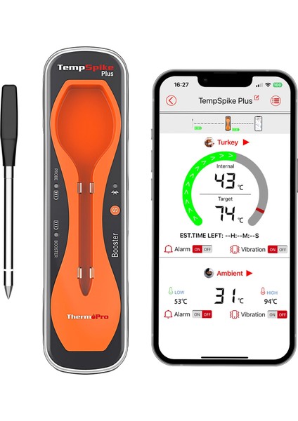 TP970 Şarjlı 182M Kablosuz Alarmlı 1problu Telefon Kontrollü Profesyonel Gıda Termometresi